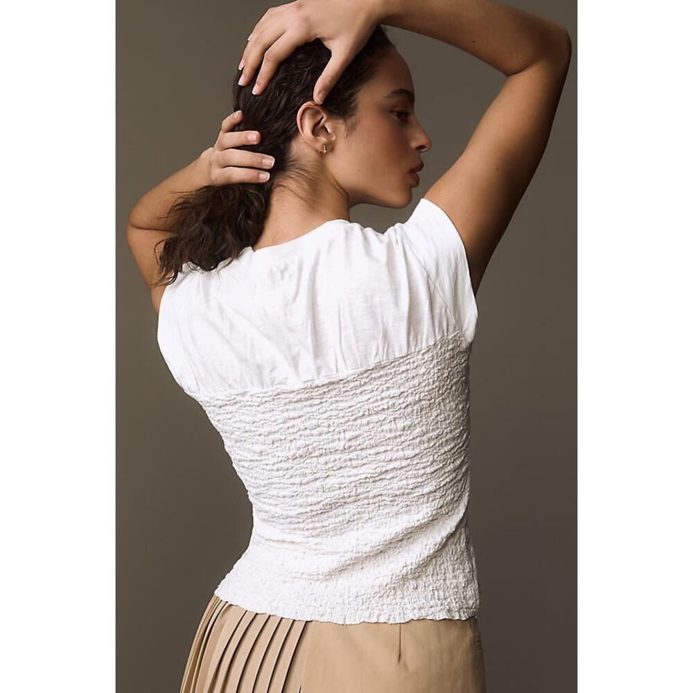 Maeve Smocked Pullover Muscle Top Round Neck Cap Sleeves White Size XS NWOT - Picture 2 of 14